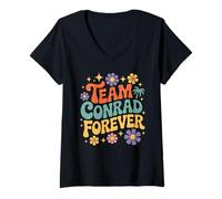 Donna Team Conrad Retro Vintage Groovy Flower Power Vibes Retro Maglietta con Collo a V