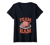 Donna Team Ham Ringraziamento Maglietta con Collo a V