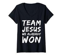 Donna Team Jesus Abbiamo già Vinto Christian Faith Believer Matching Maglietta con Collo a V