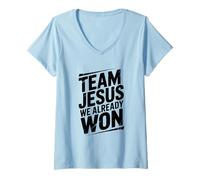 Donna Team Jesus Abbiamo già Vinto la Vittoria della Fede Cristiana Maglietta con Collo a V