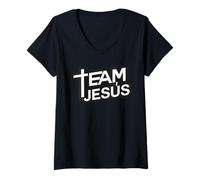 Donna Team Jesus Religious Christian God Faith Member Team Jesus Maglietta con Collo a V