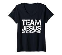 Donna Team Jesus We Already Won Membro della Chiesa Maglietta con Collo a V