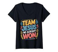Donna Team Jesus We Already Won Spiritual Winner Victory |- Maglietta con Collo a V