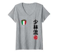 Donna Team Karate Shorin Ryu Italy Flag Japanese Martial Arts Maglietta con Collo a V
