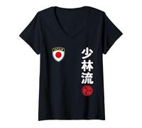 Donna Team Karate Shorin Ryu Japan Flag Japanese Martial Arts Maglietta con Collo a V