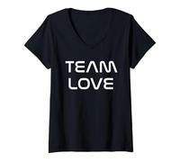 Donna Team Love Modern Futuristic White Font Maglietta con Collo a V