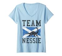 Donna Team Nessie Loch Ness Monster Scozia Maglietta con Collo a V
