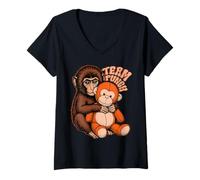 Donna Team Punch Baby Monkey Trendy Japan Meme Cute Monkey Lover Maglietta con Collo a V