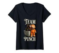 Donna Team Punch Japan - Perforatrice a Forma di scim Maglietta con Collo a V