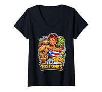 Donna Team Tostones Boricua Orgoglio Maglietta con Collo a V