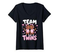 Donna Team Twins Rivela Il Genere del Design delle gemelle Maglietta con Collo a V