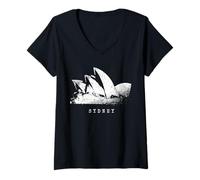 Donna Teatro dell'Opera di Sydney Opera House Vintage Australia Maglietta con Collo a V