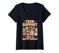 Donna Tech Support Here to Delete Cookies Funny Christmas Pajama Maglietta con Collo a V