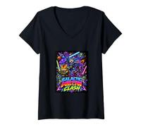 Donna Tech War Cats Clash, Space Cats Illustration Graphic Cartoon Maglietta con Collo a V