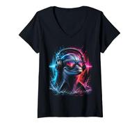 Donna Techno EDM House Goa Festival Electro Psy Trance Rave DnB Maglietta con Collo a V