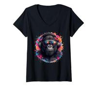Donna Techno House Electro Minimal Goa Psy Trance Acid Rave DnB Maglietta con Collo a V