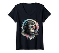 Donna Techno House Electro Minimal Goa Psy Trance Acid Rave DnB Maglietta con Collo a V
