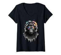 Donna Techno House Electro Minimal Goa Psy Trance Acid Rave DnB Maglietta con Collo a V