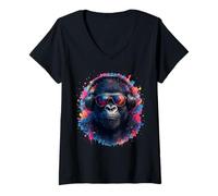 Donna Techno House Electro Minimal Goa Psy Trance Acid Rave DnB Maglietta con Collo a V