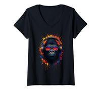 Donna Techno House Electro Minimal Goa Psy Trance Acid Rave DnB Maglietta con Collo a V