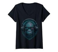 Donna Techno House Electro Minimal Goa Psy Trance Acid Rave DnB Maglietta con Collo a V