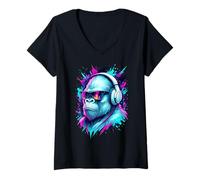 Donna Techno House Electro Minimal Goa Psy Trance Acid Rave DnB Maglietta con Collo a V