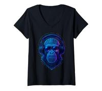 Donna Techno House Electro Minimal Goa Psy Trance Acid Rave DnB Maglietta con Collo a V