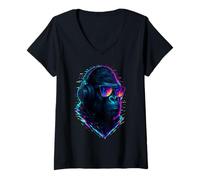 Donna Techno House Electro Minimal Goa Psy Trance Acid Rave DnB Maglietta con Collo a V