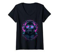 Donna Techno House Electro Minimal Goa Psy Trance Acid Rave DnB Maglietta con Collo a V