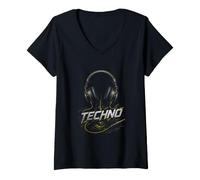 Donna Techno Music Lover - Cavo per Cuffie Pulse Maglietta con Collo a V