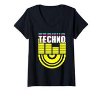Donna Techno Onde Equalizzatore Energia Musicale Maglietta con Collo a V