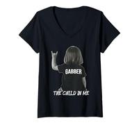 Donna Techno Rave The Child in Me Gabber Maglietta con Collo a V