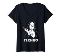 Donna Techno Religion Techno Nun House DJ Maglietta con Collo a V