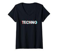 Donna Techno T-Shirt | Electro House | Deep House Psychedelic Shirt Maglietta con Collo a V