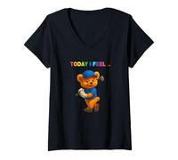 Donna Teddy Bear Golf Mood Illustration Novelty Graphic Designs Maglietta con Collo a V