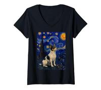 Donna Teddy Roosevelt Terrier Cane Van Gogh Notte Stellata Maglietta con Collo a V