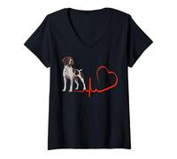 Donna Tedesco a Pelo Corto Pointer Battito Cardiaco ECG Cane Owner Lifeline Maglietta con Collo a V