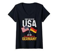 Donna Tedesco Americano La Mia Storia Iniziata In Germania Orgoglio Vintage Maglietta con Collo a V