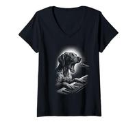 Donna Tedesco Pointer a pelo corto che gioca tastiera pianista cane Maglietta con Collo a V