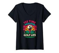 Donna Tee Time Paradise Golf Life Divertente Grafica retrò Maglietta con Collo a V