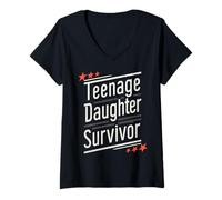 Donna Teenage Daughter Survivor: Vintage Humor for Parents Maglietta con Collo a V
