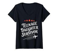 Donna Teenage Daughter Survivor: Vintage Humor for Parents Maglietta con Collo a V