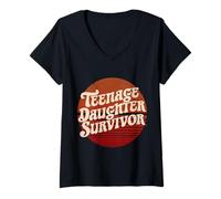 Donna Teenage Daughter Survivor: Vintage Humor for Parents Maglietta con Collo a V