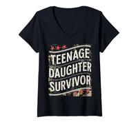 Donna Teenage Daughter Survivor: Vintage Humor for Parents Maglietta con Collo a V