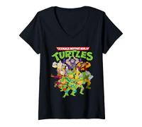 Donna Teenage Mutant Ninja Turtles Character Crowd Maglietta con Collo a V