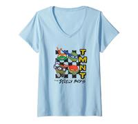 Donna Teenage Mutant Ninja Turtles Checkered The Steely Boys Faces Maglietta con Collo a V