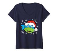 Donna Teenage Mutant Ninja Turtles Leonardo Christmas Hat Maglietta con Collo a V