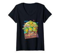 Donna Teenage Mutant Ninja Turtles Team Turtles Retro Maglietta con Collo a V