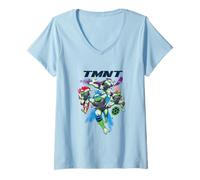 Donna Teenage Mutant Ninja Turtles TMNT Color Burst Action Maglietta con Collo a V