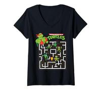 Donna Teenage Mutant Ninja Turtles TMNT Videogioco con Le Tartarughe Maglietta con Collo a V